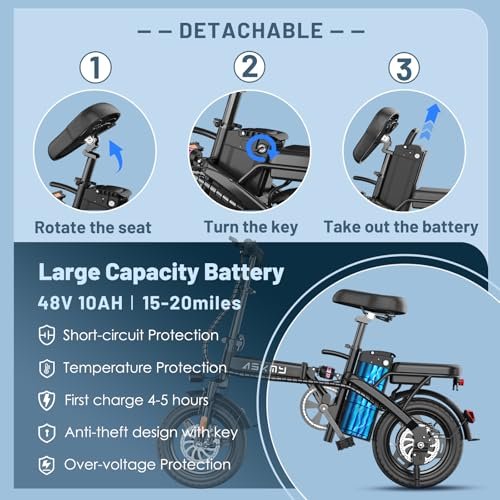 Folding Electric Bike for Adults and Teens, Foldable E-Bike with 750W Peak Motor, 14" Mini Ebike with 48V Removable Battery UL 2849 Certified, Commuter Electric Bicycle with 25 Miles PAS Range