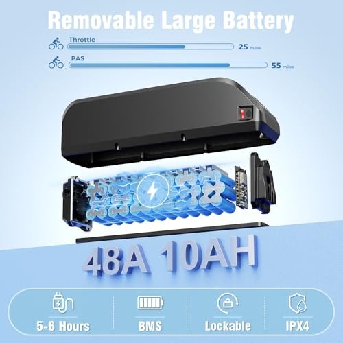 Electric Bikes for Adults, 27.5" E Bikes for Adults with 1200W Peak Motor, 28 MPH, 50+ Miles Range Electric Bicycle, E Mountain Bike with 48V 10.4AH Removable Battery