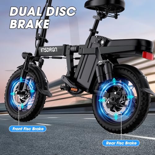 Electric Bike for Adults,14" Folding Adult E Bike with 500W Motor,20 mph,28 Miles Range,Advanced 9-Point Suspension & Dual Disc Brake,Removable Battery,UL 2849 Certified