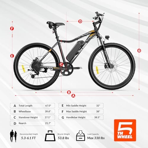 5TH WHEEL Mate/Discover Electric Bike for Adults, 1000W/750W Peak Motor 37KM/H Top Speed, Removable Battery, 7-Speed Mountain E-Bike with Lockable Suspension Fork, LCD Display for Commuting