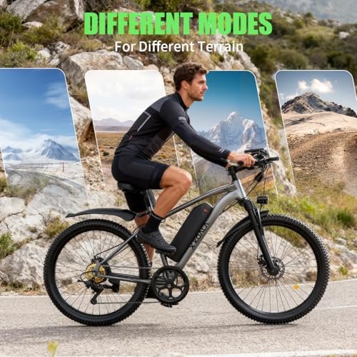 26'' Electric Bike for Adults 1200W Peak Motor 65 Miles Long Range 25MPH Commuter E-Bike with 7 Speed Gears IPX7 Waterproof Pedal Assist Electric Mountain Bicycle for Men