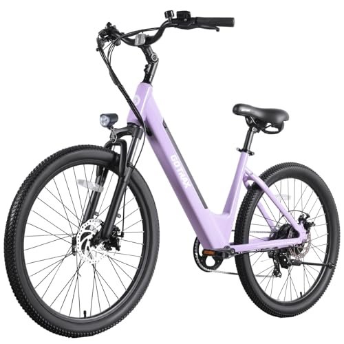 Gotrax Dolphin 26" Electric Bike, Max Range 30Miles(Pedal-assist1) & 20Mph Power by Peak 500W, 5 Pedal-Assist Levels & Front Suspension, 7-Speed&Boost Mode, City E-Bike for Adult, Step-Thru Bicycle