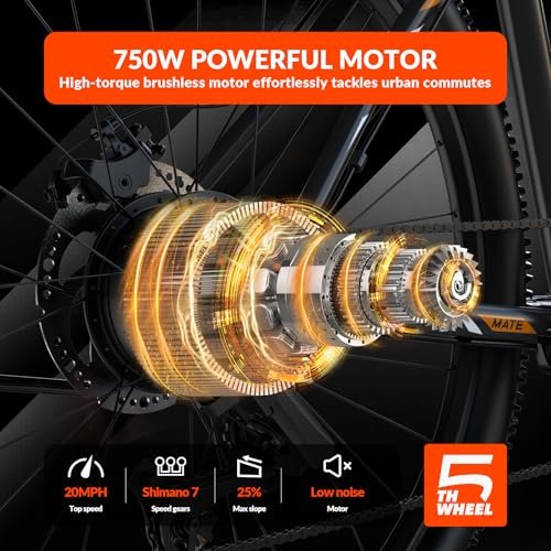 5TH WHEEL Mate/Discover Electric Bike for Adults, 1000W/750W Peak Motor 37KM/H Top Speed, Removable Battery, 7-Speed Mountain E-Bike with Lockable Suspension Fork, LCD Display for Commuting