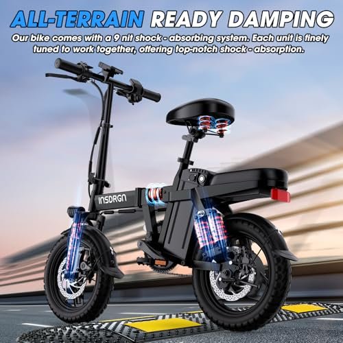 Electric Bike for Adults,14" Folding Adult E Bike with 500W Motor,20 mph,28 Miles Range,Advanced 9-Point Suspension & Dual Disc Brake,Removable Battery,UL 2849 Certified