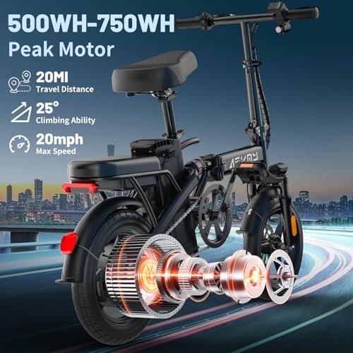 Folding Electric Bike for Adults and Teens, Foldable E-Bike with 750W Peak Motor, 14" Mini Ebike with 48V Removable Battery UL 2849 Certified, Commuter Electric Bicycle with 25 Miles PAS Range